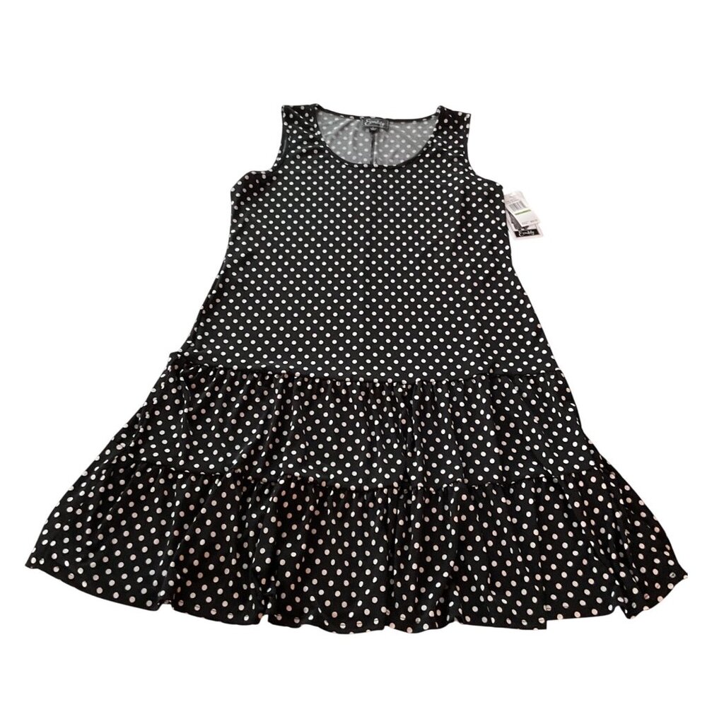 NWT Everlily Polka Dot Sleeveless Tiered Dress Black & White Size L new